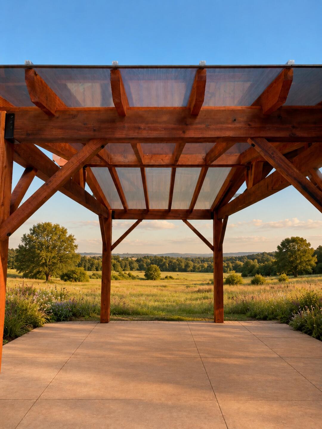 Covered pergola with polycarbonate roof panels - Cut Once Construction
