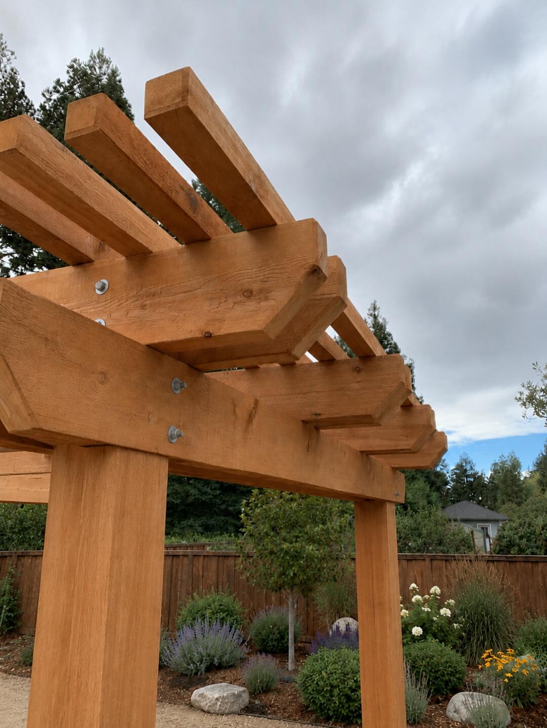 Pergola beam and hardware construction detail - Cut Once Construction